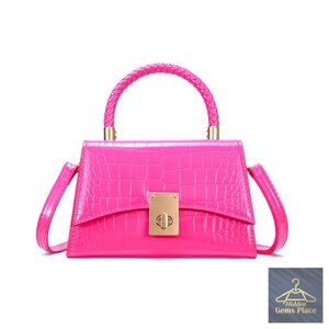 Small Crossbody Satchel Handbag with Twist Lock, Vegan PU Leather, Mini Purse